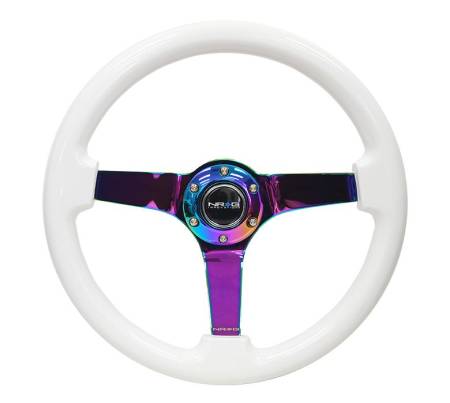 NRG Innovations - NRG Innovations Reinforced Steering Wheel (350mm / 3in. Deep) Classic White w/4mm Neochrome Solid 3-Spoke