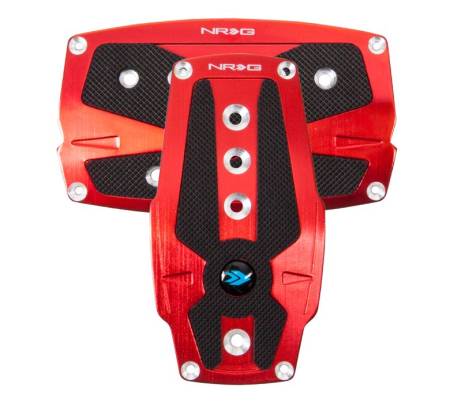 NRG Innovations - NRG Innovations Brushed Aluminum Sport Pedal A/T - Red w/Black Rubber Inserts