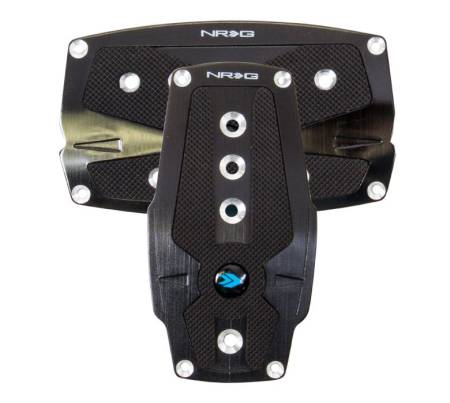 NRG Innovations - NRG Innovations Brushed Aluminum Sport Pedal A/T - Black w/Black Rubber Inserts