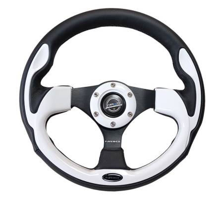 NRG Innovations - NRG Innovations Reinforced Steering Wheel (320mm) Blk w/White Trim & 4mm 3-Spoke