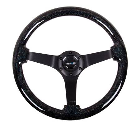 NRG Innovations - NRG Innovations Reinforced Steering Wheel (350mm / 3in Deep) Classic Blk Sparkle Wood Grain w/Blk 3-Spoke Center