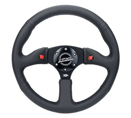 NRG Innovations - NRG Innovations Reinforced Steering Wheel (350mm/ 2.5in. Deep) Sport Leather Racing/ 4mm Matte Black Spoke