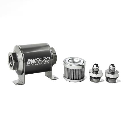 DeatschWerks - DeatschWerks Stainless Steel 6AN 10 Micron Universal Inline Fuel Filter Housing Kit (70mm)