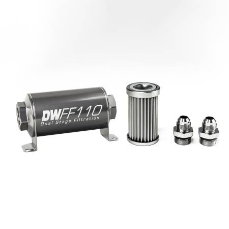 DeatschWerks - DeatschWerks Stainless Steel 8AN 5 Micron Universal Inline Fuel Filter Housing Kit (110mm)