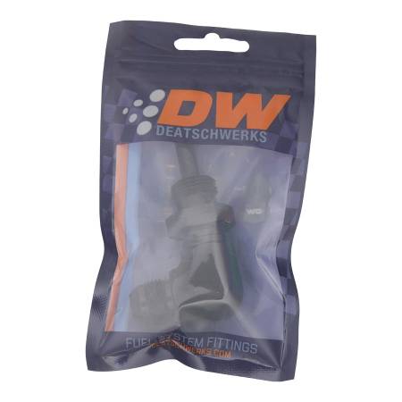 DeatschWerks - DeatschWerks 8AN Male Flare to 5/16in Male Barb Bulkhead Adapter 90-Degree - Anodized Matte Black