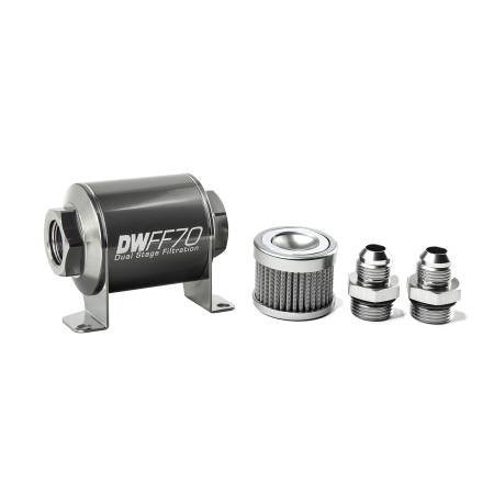 DeatschWerks - DeatschWerks Stainless Steel 8AN 10 Micron Universal Inline Fuel Filter Housing Kit (70mm)