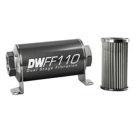 DeatschWerks - DeatschWerks Stainless Steel 10AN 10 Micron Universal Inline Fuel Filter Housing Kit (110mm)