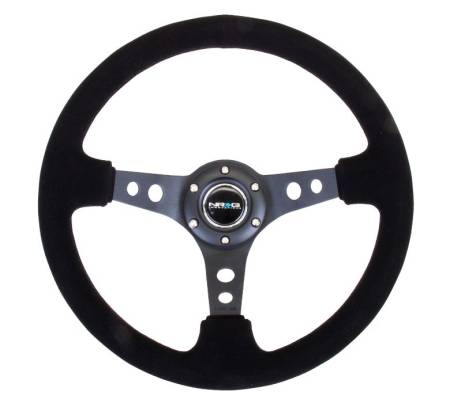 NRG Innovations - NRG Innovations Reinforced Steering Wheel (350mm / 3in. Deep) Blk Suede/Blk Stitch w/Black Circle Cutout Spokes