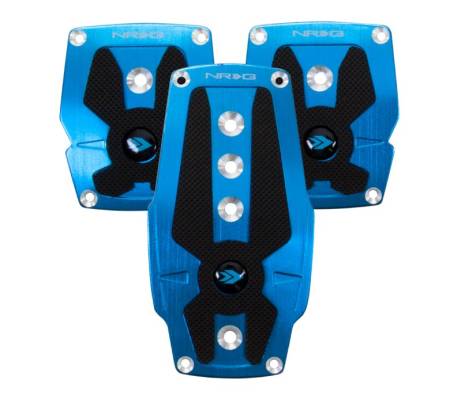 NRG Innovations - NRG Innovations Brushed Aluminum Sport Pedal M/T - Blue w/Black Rubber Inserts