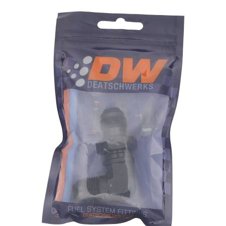 DeatschWerks - DeatschWerks 8AN Male Flare to 8AN Male Flare Bulkhead Adapter 90-Degree - Anodized Matte Black