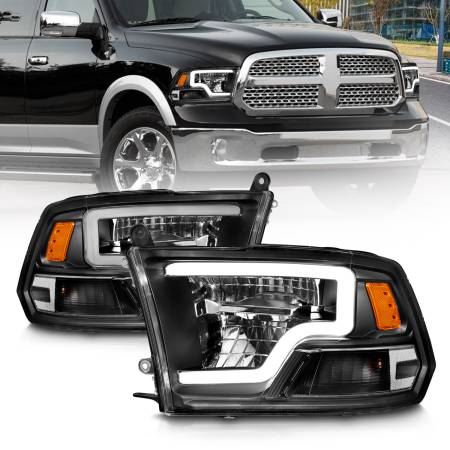 ANZO Headlights, Tail Lights and More  - ANZO 2009-2020 Dodge Ram 1500 Full LED Square Projector Headlights w/ Chrome Housing Black Amber