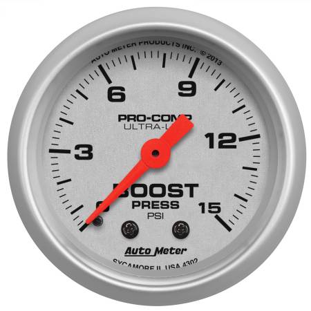 AutoMeter - AutoMeter Ultra-Lite 52mm 0-15 PSI Mechanical Boost Gauge