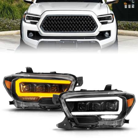 ANZO Headlights, Tail Lights and More  - ANZO 16-22 Toyota Tacoma LED Projector Headlights w/ Light Bar Sequential Black Housing w/Initiation