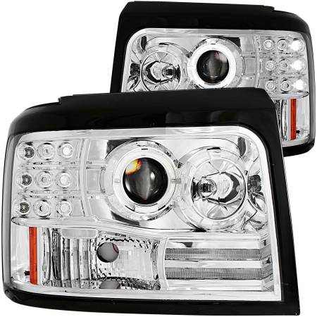 ANZO Headlights, Tail Lights and More  - ANZO 1992-1996 Ford F-150 Projector Headlights w/ Halo Chrome w/ Side Markers and Parking Lights