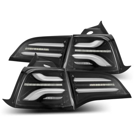 AlphaRex - AlphaRex 17-22 Tesla Model 3 PRO-Series LED Tail Lights Jet Black w/Seq Sig