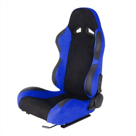 Spec'D Tuning Products - Spec-D Fully Reclinable Blue Suede Bucket Racing Seat w/ Sliders - Driver Side Only