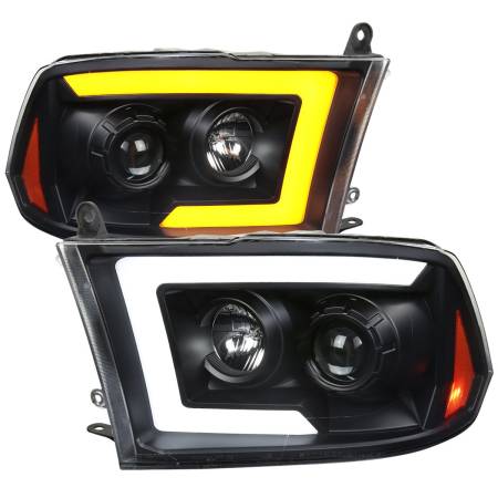 Spec'D Tuning Products - Spec-D 2009-2018 Dodge RAM 1500 / 2019-2021 RAM Classic/ 2010-2018 RAM 2500 3500 Switchback Sequential LED C-Bar Projector Headlights (Matte Black Housing/Clear Lens)