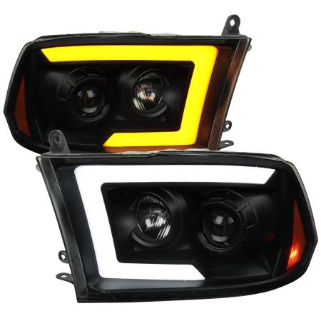 Spec'D Tuning Products - Spec-D 2009-2018 Dodge RAM 1500 / 2019-2021 RAM Classic/ 2010-2018 RAM 2500 3500 Switchback Sequential LED C-Bar Projector Headlights (Black Housing/Smoke Lens)