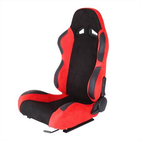 Spec'D Tuning Products - Spec-D Fully Reclinable Red Suede Bucket Racing Seat w/ Sliders - Driver Side Only