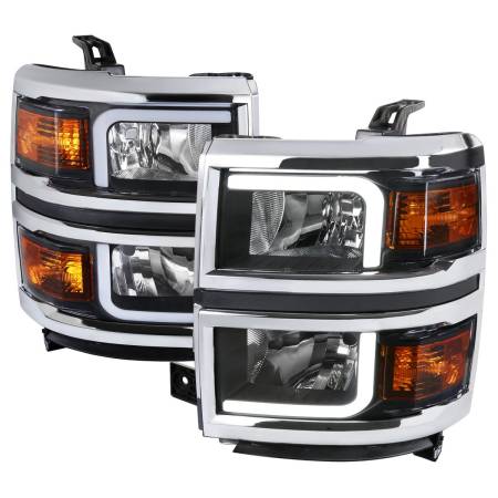 Spec'D Tuning Products - Spec-D 2014-2015 Chevrolet Silverado 1500 LED Bar Factory Style Headlights (Matte Black Housing/Clear Lens)