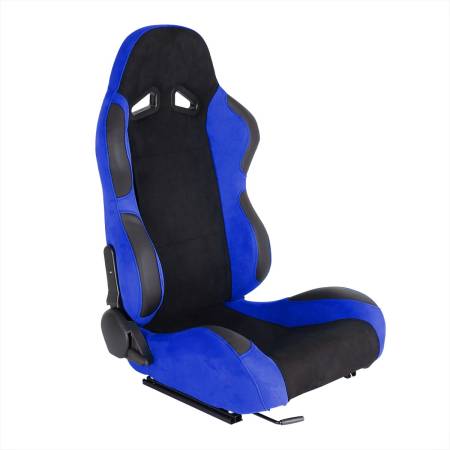 Spec'D Tuning Products - Spec-D Fully Reclinable Blue Suede Bucket Racing Seat w/ Sliders - Passenger Side Only