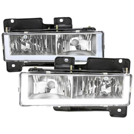 Spec'D Tuning Products - Spec-D 1988-1998 Chevrolet C/K C10/Tahoe/Suburban/Silverado GMC Sierra/Yukon/Suburban LED Bar Crystal Headlights (Chrome Housing/Clear Lens)