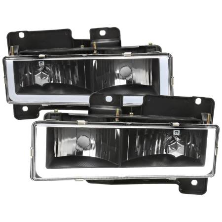 Spec'D Tuning Products - Spec-D 1988-1998 Chevrolet C/K C10/Tahoe/Suburban/Silverado GMC Sierra/Yukon/Suburban LED Bar Crystal Headlights (Matte Black Housing/Clear Lens)