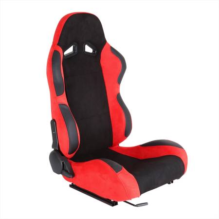 Spec'D Tuning Products - Spec-D Fully Reclinable Red Suede Bucket Racing Seat w/ Sliders - Passenger Side Only