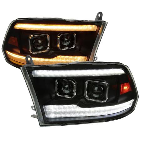 Spec'D Tuning Products - Spec-D 2009-2018 Dodge RAM 1500  / 2019-2021 RAM Classic / 2010-2018 RAM 2500 3500 Switchback Sequential Projector Headlights (Matte Black Housing/Smoke Lens)