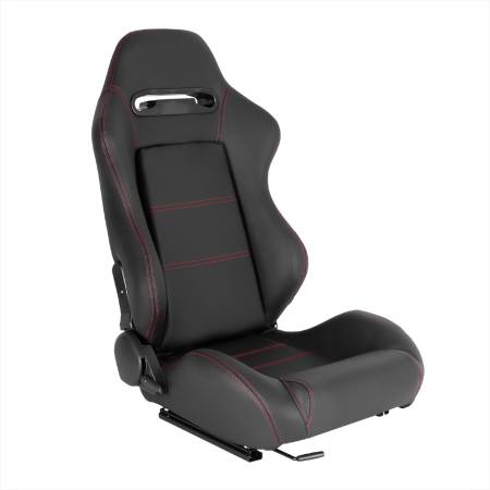 Spec'D Tuning Products - Spec-D Fully Reclinable Black PVC Leather Red Stitch Bucket Racing Seat w/ Sliders - Passenger Side Only