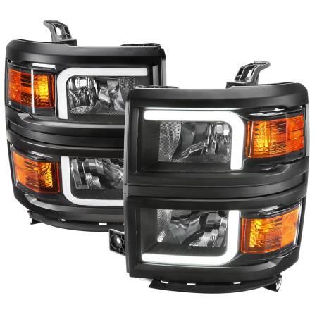 Spec'D Tuning Products - Spec-D 2014-2015 Chevrolet Silverado 1500 LED Bar Factory Style Headlights - Black (Matte Black Housing/Clear Lens)