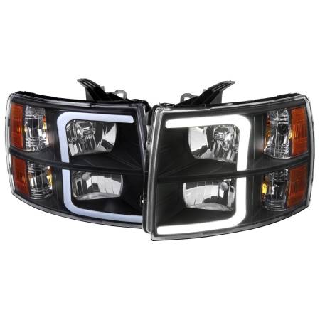 Spec'D Tuning Products - Spec-D 2007-2013 Chevrolet Silverado 1500/ 2007-2014 Silverado 2500HD 3500HD LED Bar Factory Style Headlights w/ Amber Reflector (Matte Black Housing/Clear Lens)
