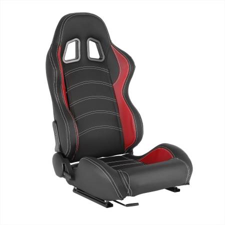 Spec'D Tuning Products - Spec-D Fully Reclinable Black & Red PVC Leather Bucket Racing Seat w/ Sliders - Passenger Side Only