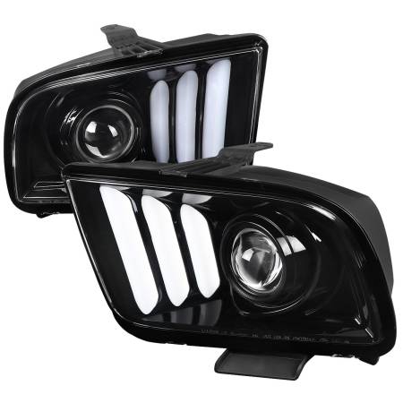 Spec'D Tuning Products - Spec-D 2005-2009 Ford Mustang LED Bar Projector Headlights (Jet Black Housing/Clear Lens)
