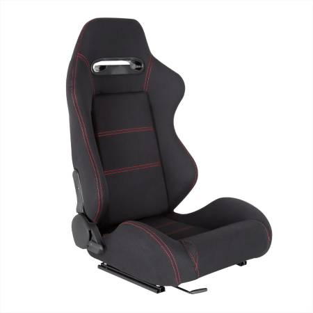 Spec'D Tuning Products - Spec-D Fully Reclinable Black Cloth Bucket Racing Seat w/ Sliders - Passenger Side Only