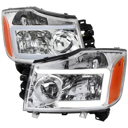 Spec'D Tuning Products - Spec-D 2004-2015 Nissan Titan / 2004-2007 Armada LED Bar Factory Headlights (Chrome Housing/Clear Lens)