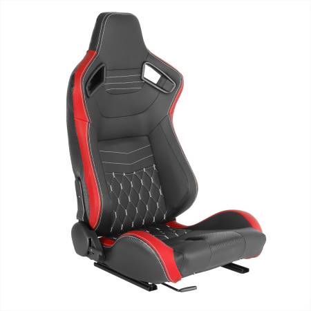 Spec'D Tuning Products - Spec-D Fully Reclinable Black & Red PVC Leather White Stitch Bucket Racing Seat w/ Sliders - Passenger Side Only