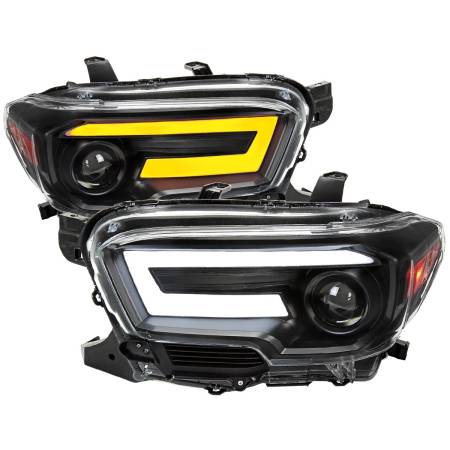 Spec'D Tuning Products - Spec-D 2016-2023 Toyota Tacoma Switchback Sequential LED Bar Projector Headlights (Matte Black Housing/Clear Lens)