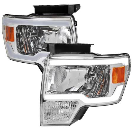 Spec'D Tuning Products - Spec-D 2009-2014 Ford F-150 LED Tube Factory Style Headlights (Chrome Housing/Clear Lens)