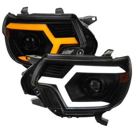 Spec'D Tuning Products - Spec-D 2012-2015 Toyota Tacoma Switchback Sequential LED Bar Projector Headlights (Matte Black Housing/Smoke Lens)