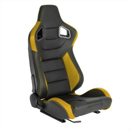 Spec'D Tuning Products - Spec-D Fully Reclinable Black & Yellow PVC Leather Carbon Fiber Style Bucket Racing Seat w/ Sliders - Passenger Side Only