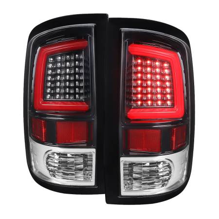 Spec'D Tuning Products - Spec-D 2009-2018 Dodge RAM Red C-Bar LED Tail Lights (Jet Black Housing/Clear Lens)