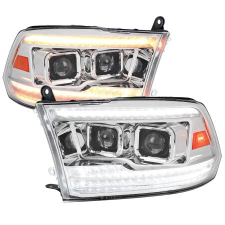 Spec'D Tuning Products - Spec-D 2009-2018 Dodge RAM 1500  / 2019-2021 RAM Classic / 2010-2018 RAM 2500 3500 Switchback Sequential Projector Headlights (Chrome Housing/Clear Lens)
