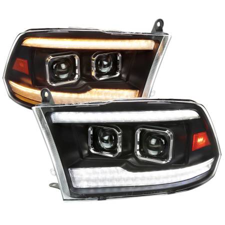 Spec'D Tuning Products - Spec-D 2009-2018 Dodge RAM 1500  / 2019-2021 RAM Classic / 2010-2018 RAM 2500 3500 Switchback Sequential Projector Headlights (Matte Black Housing/Clear Lens)
