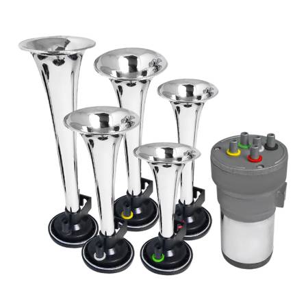 Spec'D Tuning Products - Spec-D La Cucaracha Chrome Music Horn 125DB 12v 5 Trumpet with Compressor