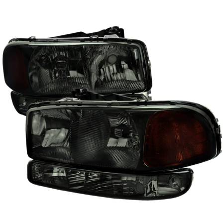 Spec'D Tuning Products - Spec-D 1999-2007 GMC Sierra/ 2000-2006 Yukon/Yukon XL Factory Style Crystal Headlights w/ Amber Reflector & Bumper Lights (Chrome Housing/Smoke Lens)