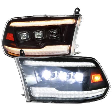 Spec'D Tuning Products - Spec-D 2009-2018 Dodge RAM 1500 / 2019 RAM Classic / 2010-2018 RAM 2500 3500 Switchback Sequential Full LED Projector Headlights (Matte Black Housing/Clear Lens)