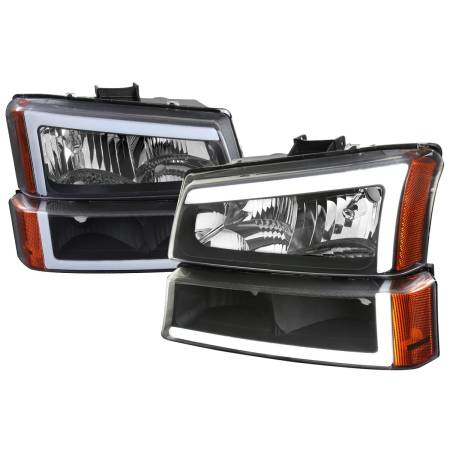 Spec'D Tuning Products - Spec-D 2002-2006 Chevrolet Avalanche/ 2003-2007 Silverado LED Bar Factory Style Headlights & Bumper Lights (Matte Black Housing/Clear Lens)
