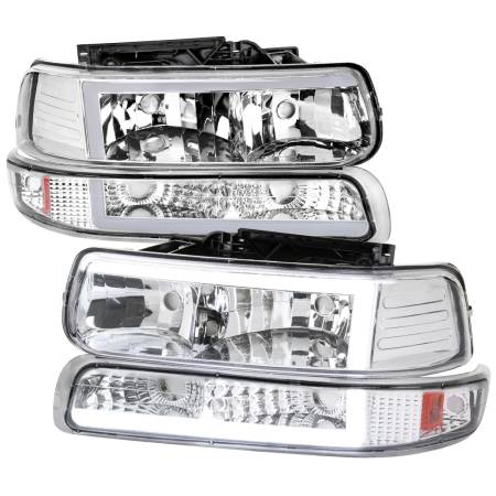 Spec'D Tuning Products - Spec-D 1999-2002 Chevrolet Silverado 1500 2500 / 2000-2006 Tahoe Suburban LED Bar Factory Style Headlights & Bumper Lights w/ Amber Reflector (Chrome Housing/Clear Lens)