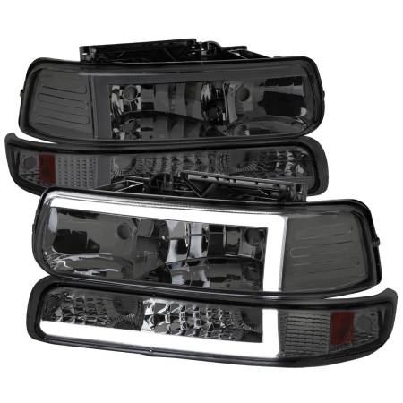 Spec'D Tuning Products - Spec-D 1999-2002 Chevrolet Silverado 1500 2500 / 2000-2006 Tahoe Suburban LED Bar Factory Style Headlights & Bumper Lights w/ Amber Reflector (Chrome Housing/Smoke Lens)